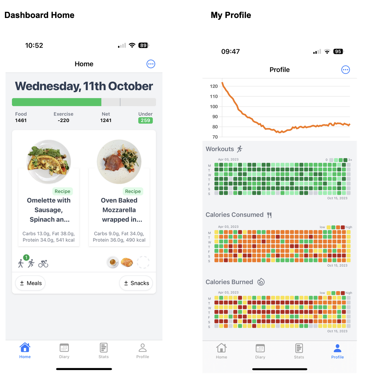 Dashboard and Meal Plan