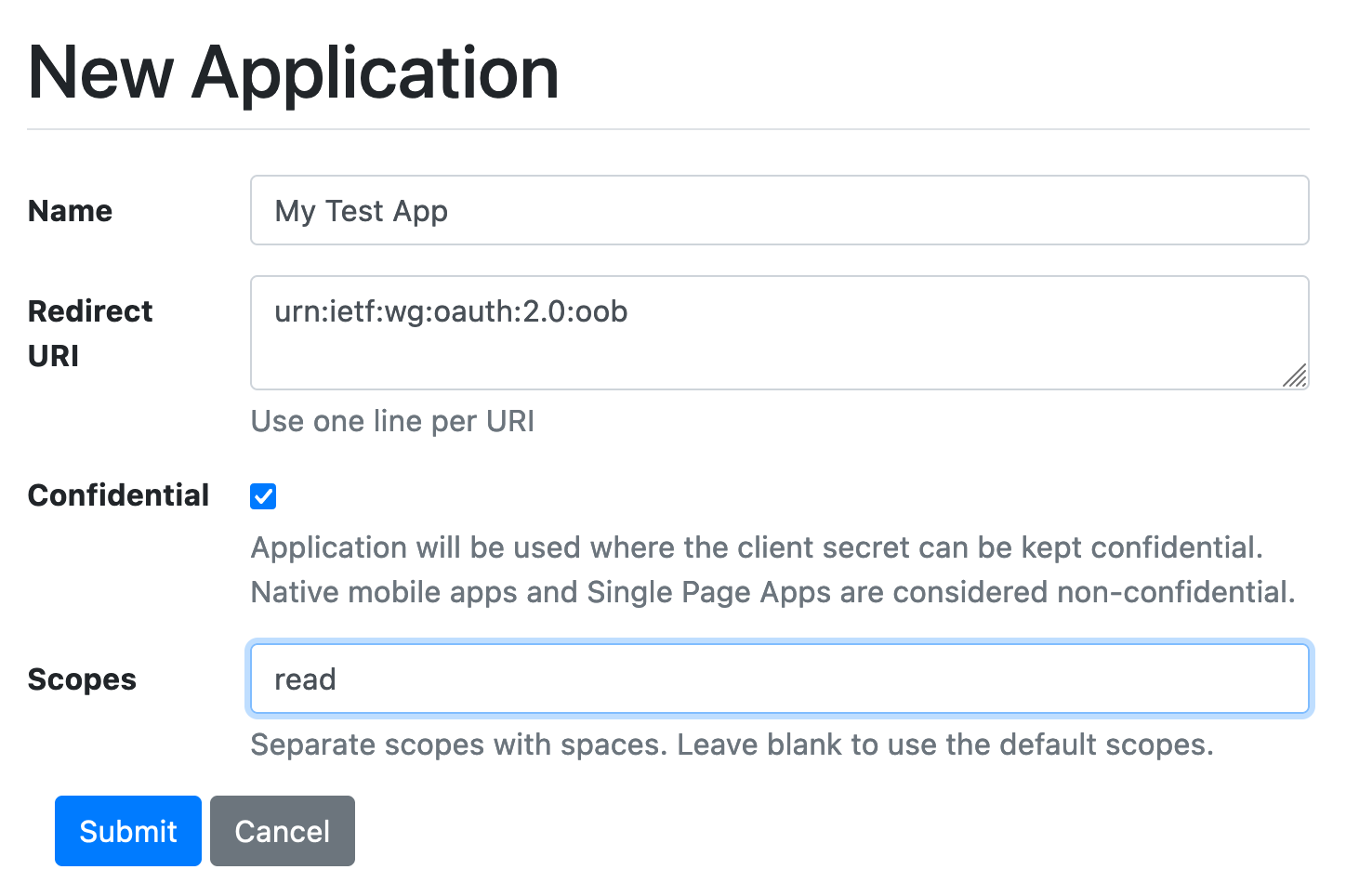 New OAuth Application Form